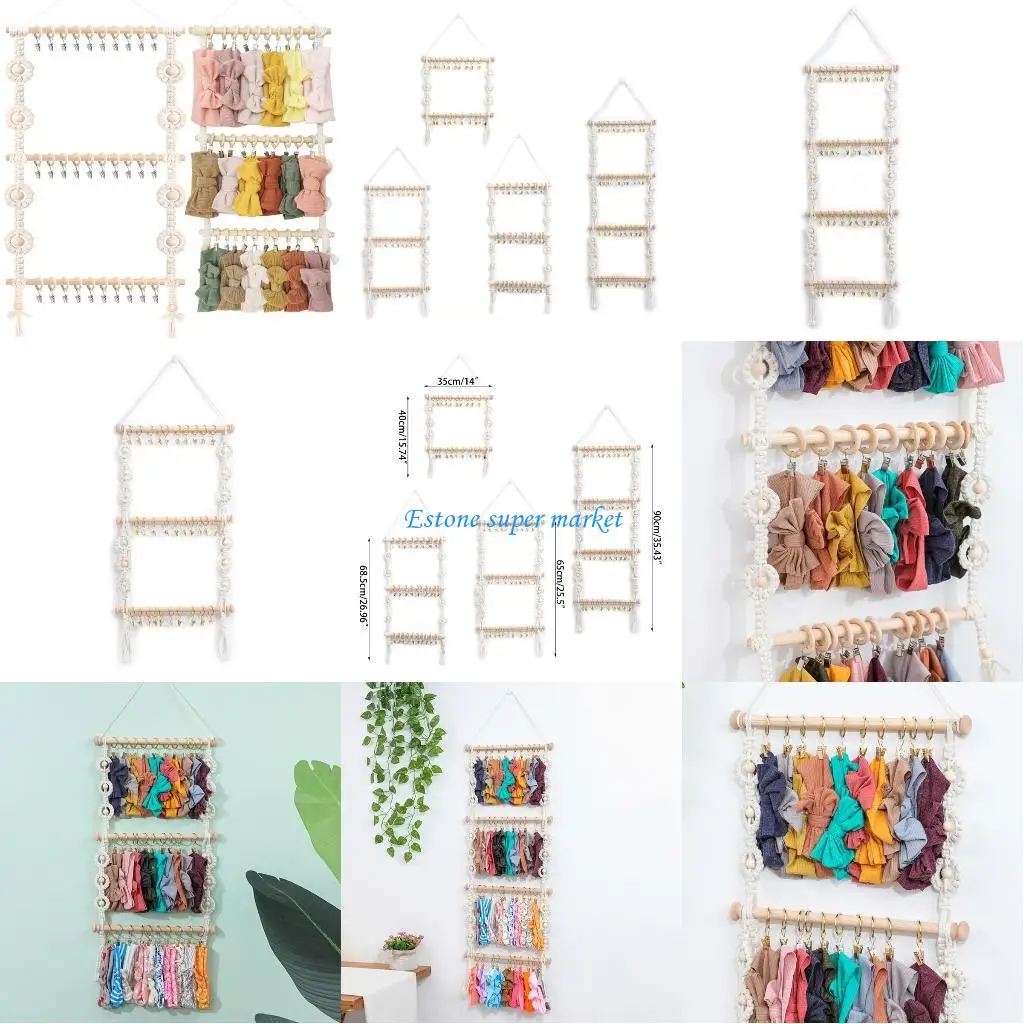 

090B Natural Tassel Hair Accessory Storage Rack Hair Clip Stand Hairpins Holder Bracket for Kid Room
