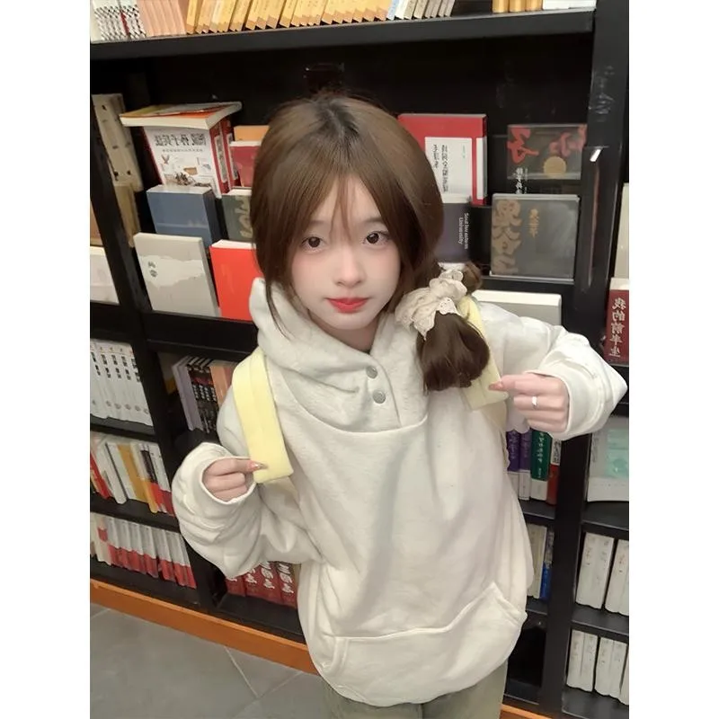 ay Pure Cotton Button up Hoodie Women's Autumn Winter Thiened Silver  Velvet Jaet American Trendy Brand Casual Wear