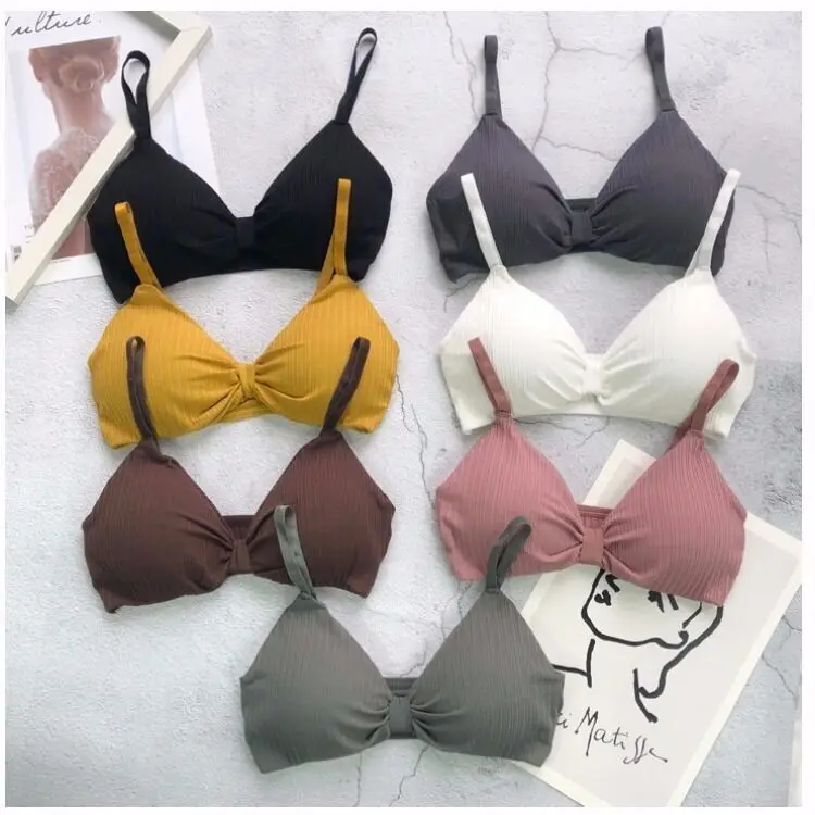 Spring and summer new sexy beautiful back no steel ring underwear sweet and comfortable gathered text bra triangular cup