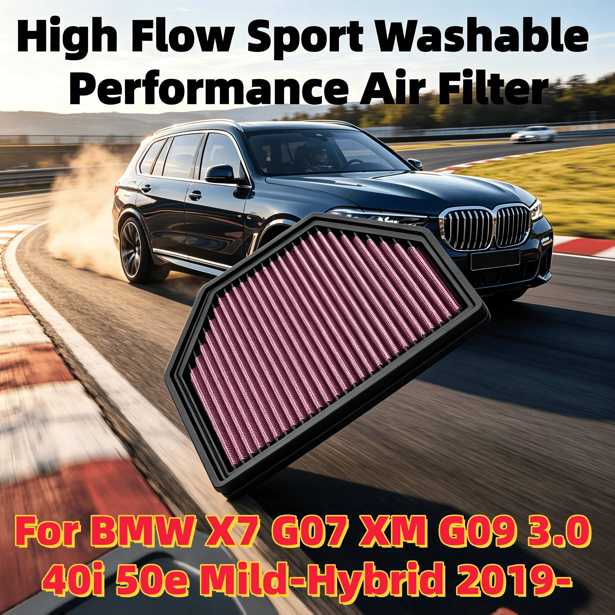 High Flow Sport Washable Performance Air Filter For BMW X7 G07 XM G09 3.0 40i 50e Mild-Hybrid 2019- 33-5158 13715A24FB2 FB01177