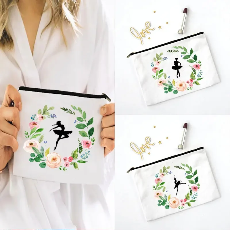 Born To Dance Women Fashion Harajuku Cosmetic Bags Casual Dance Ballet Lipstick Bag Eco Canvas Reusable Handbag Makeup Pouch