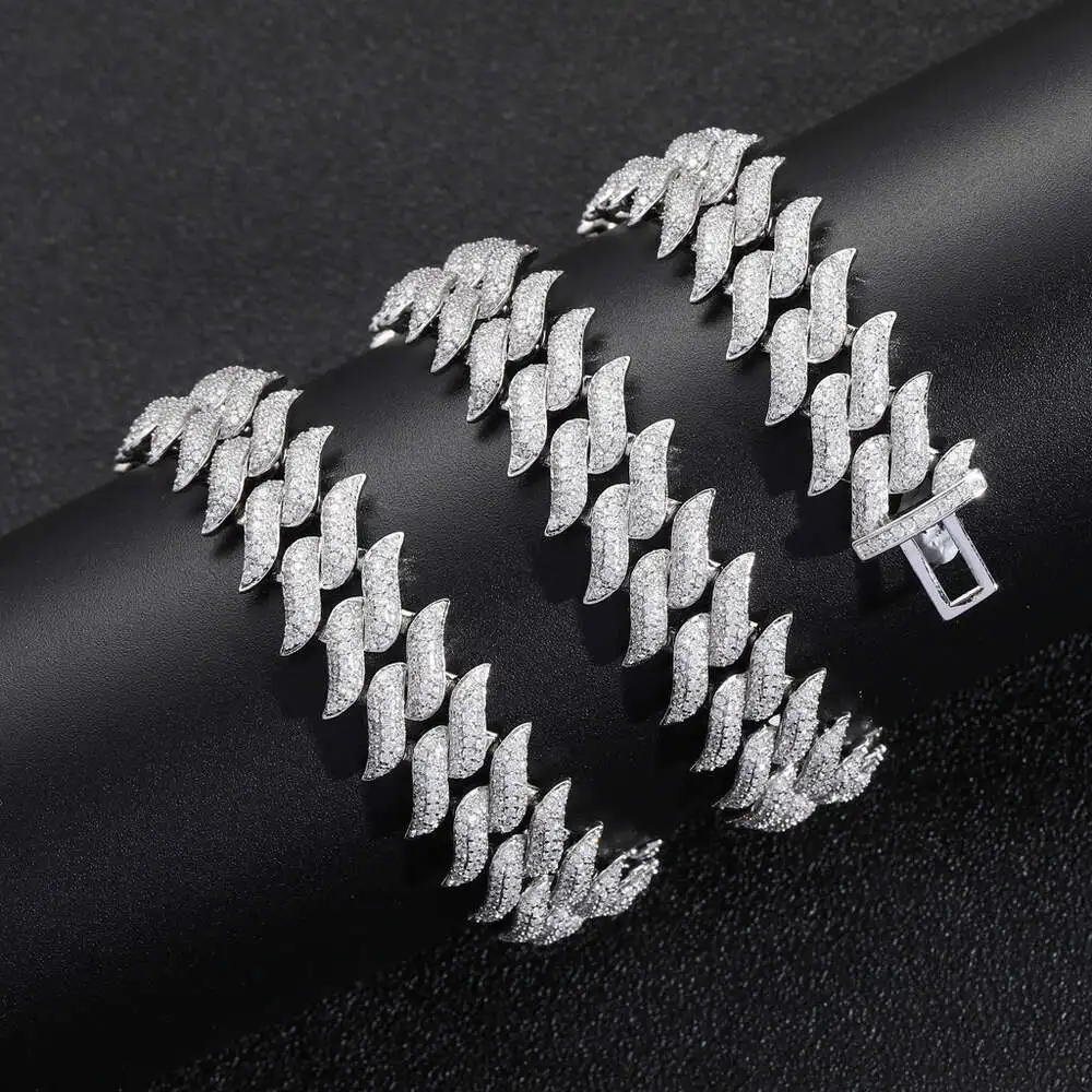 

Custom Wholesale Sterling Silver Cuban Link Chain for Men Silver Hip Hop Moissanite Jewelry