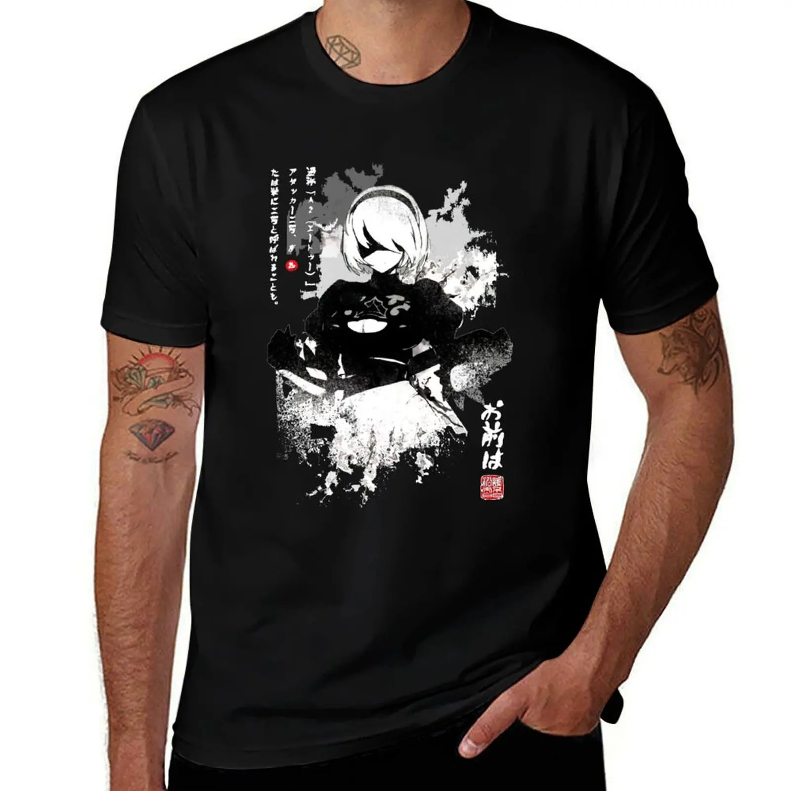 

NieR Automata 2B Japan Ink футболка мужская футболка из плотного хлопка мужские футболки для мужчин повседневная футболка
