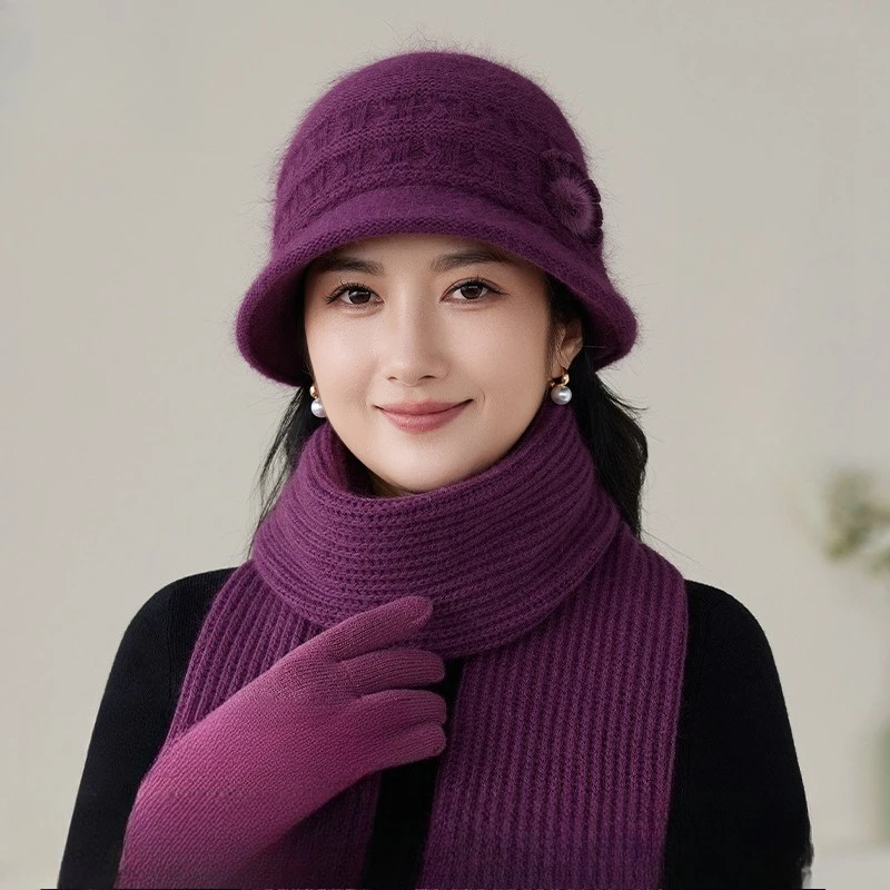Hot Sale New Bucket Hat Scarf Warm Kit Fashion Women Autumn and Winter Rabbit Hair Blend Versatile Warm Knitted Wool Hat