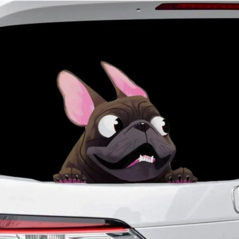 Auto Heckscheibe Aufkleber Welpen zerbrochene Fenster Aufkleber elektro statische 3D-Simulation Französisch Bulldogge Auto Aufkleber