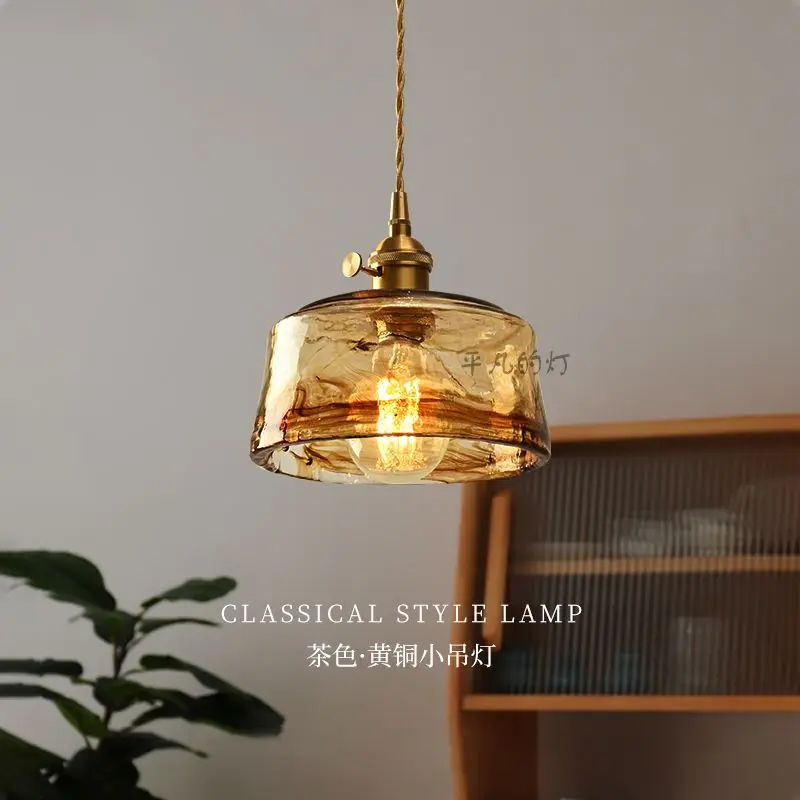 Retro Japanese style glass chandelier Nordic personalized showcase bar counter bedside chandelier