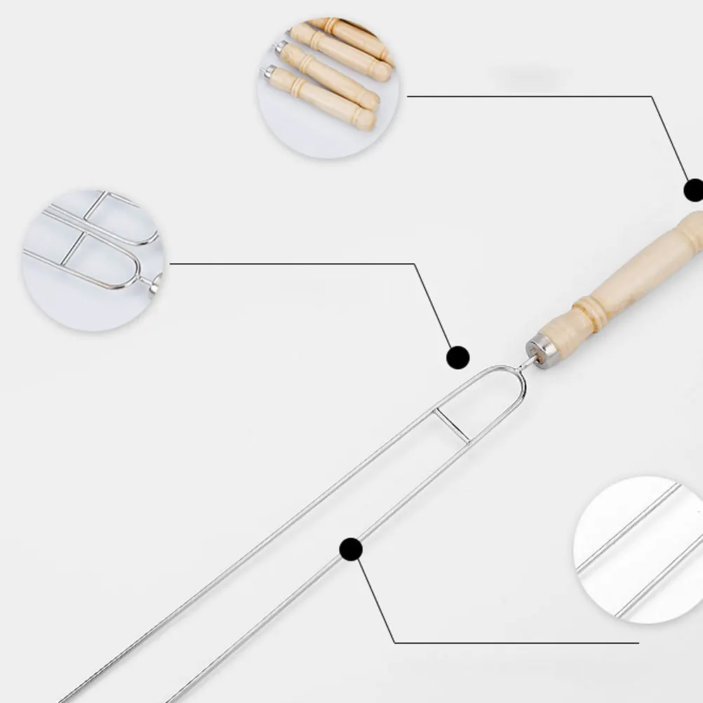 

3Pcs U Shape Forks Wooden Handle Anti Burn Bbq Tools Suitable for Outdoor Dining Picnic Barbecue Barbeque Skewers