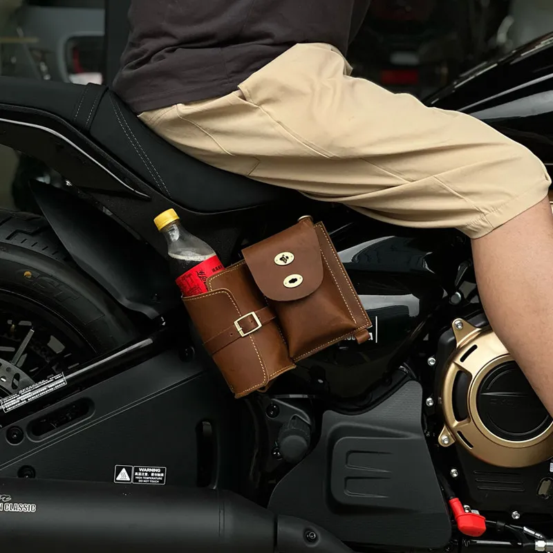 【Premium】For Cyclone RA600 retro water cup bag side bag modified accessories motorcycle cycling canvas cowhide water bottle hang