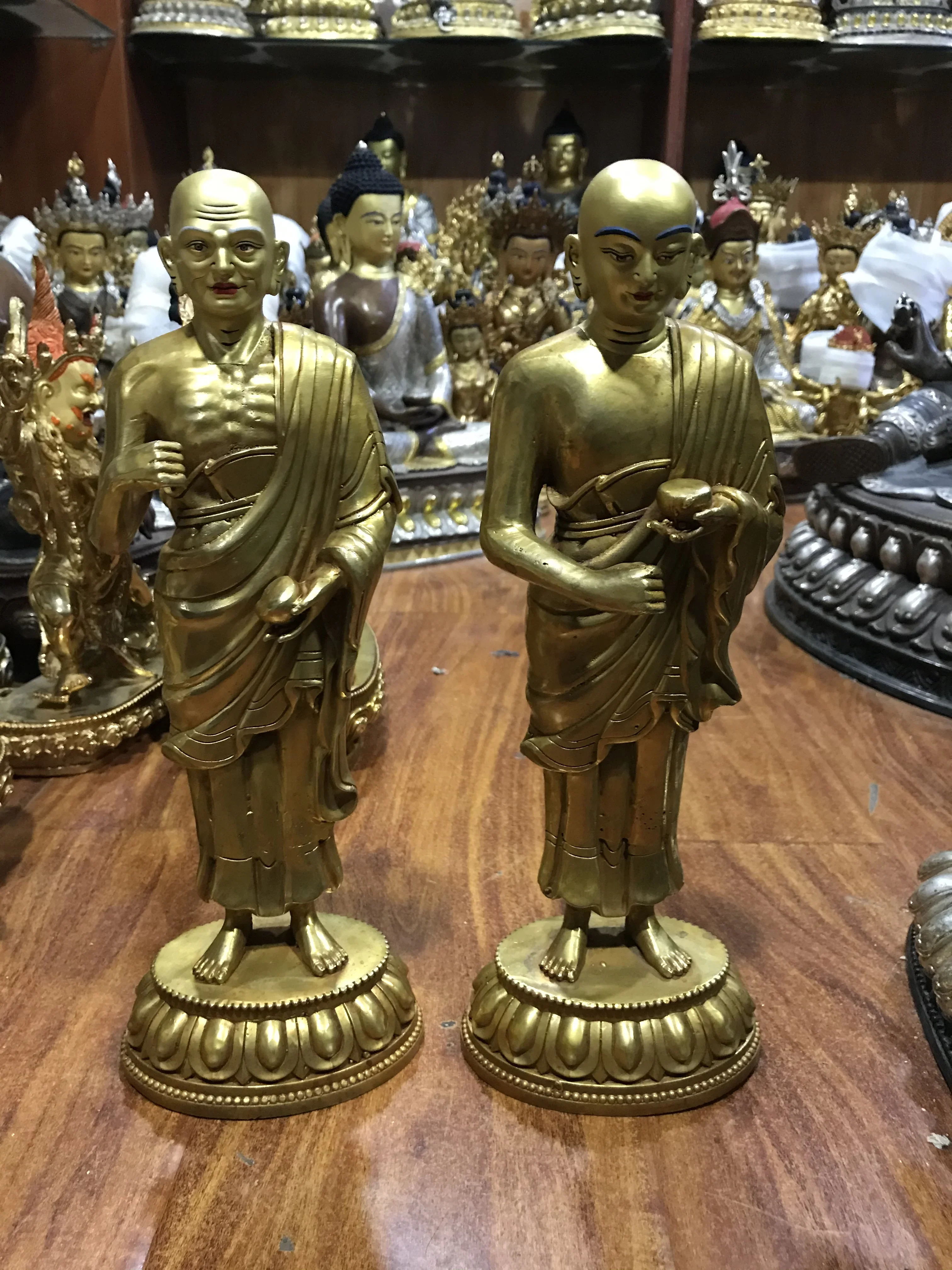 Tibetan craft pure copper gilt Dharma apprentice Buddha statue brass 1 foot bronze statue ornament