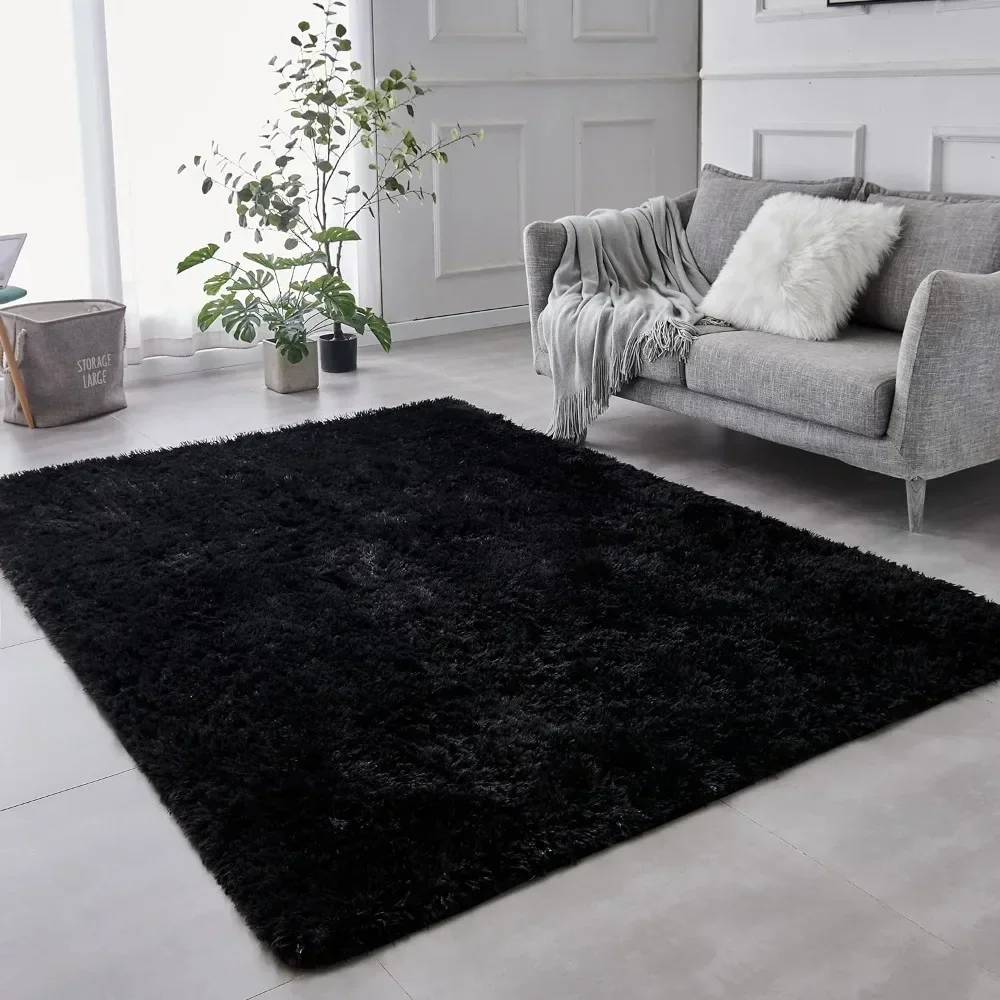 Fluffy carpet, super soft indoor modern nursery, room dorm living room, tie-dye dark grey plush fluffy carpet