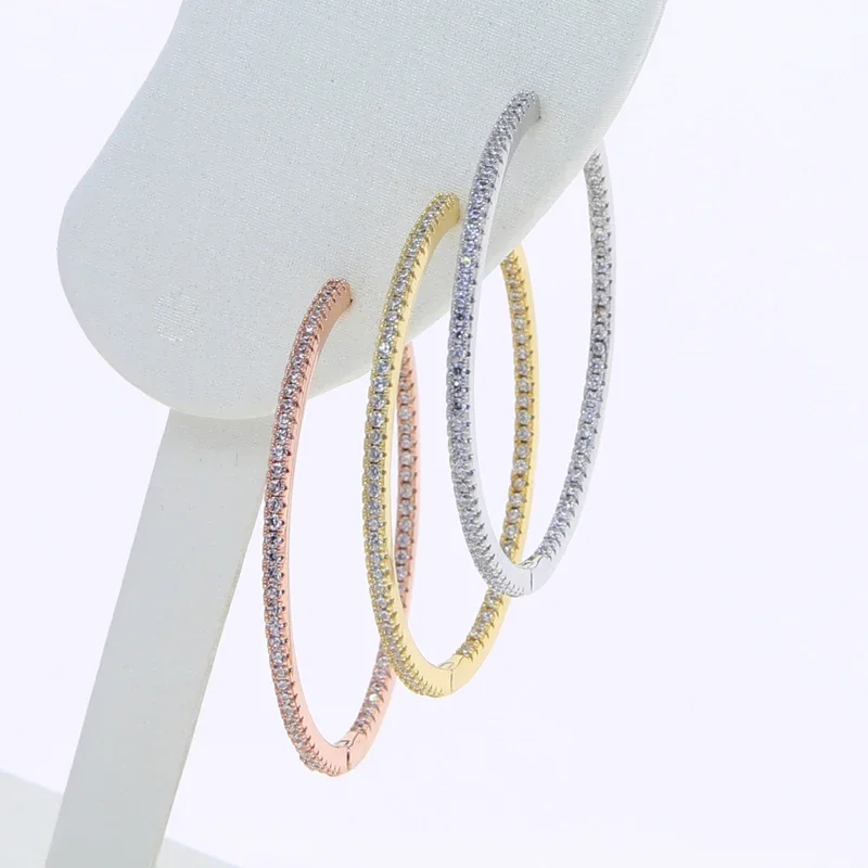 50mm Big Size Huggie Hoop Earrings with 3 Colors 5A Cubic Zirconia - Classic Fashion Women Jewelry High Quality