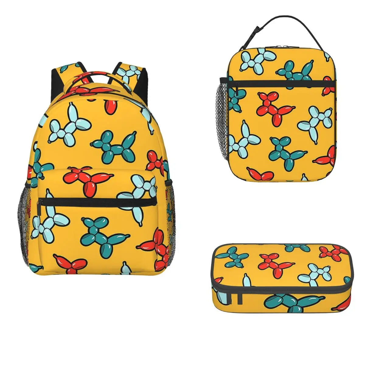 

Balloon Animal Dogs Pattern In Yellow Backpacks Boys Girls Bookbag School Bags Kids Rucksack Lunch Bag Pen Bag Three-Piece Set