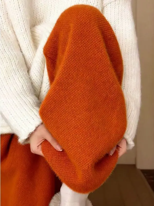 

Orange Mink Knitted Pants 2025 Unique Super Beautiful Fce Lined Loose Soft Glutinous Rice Cake Pants High Waist Wide Leg