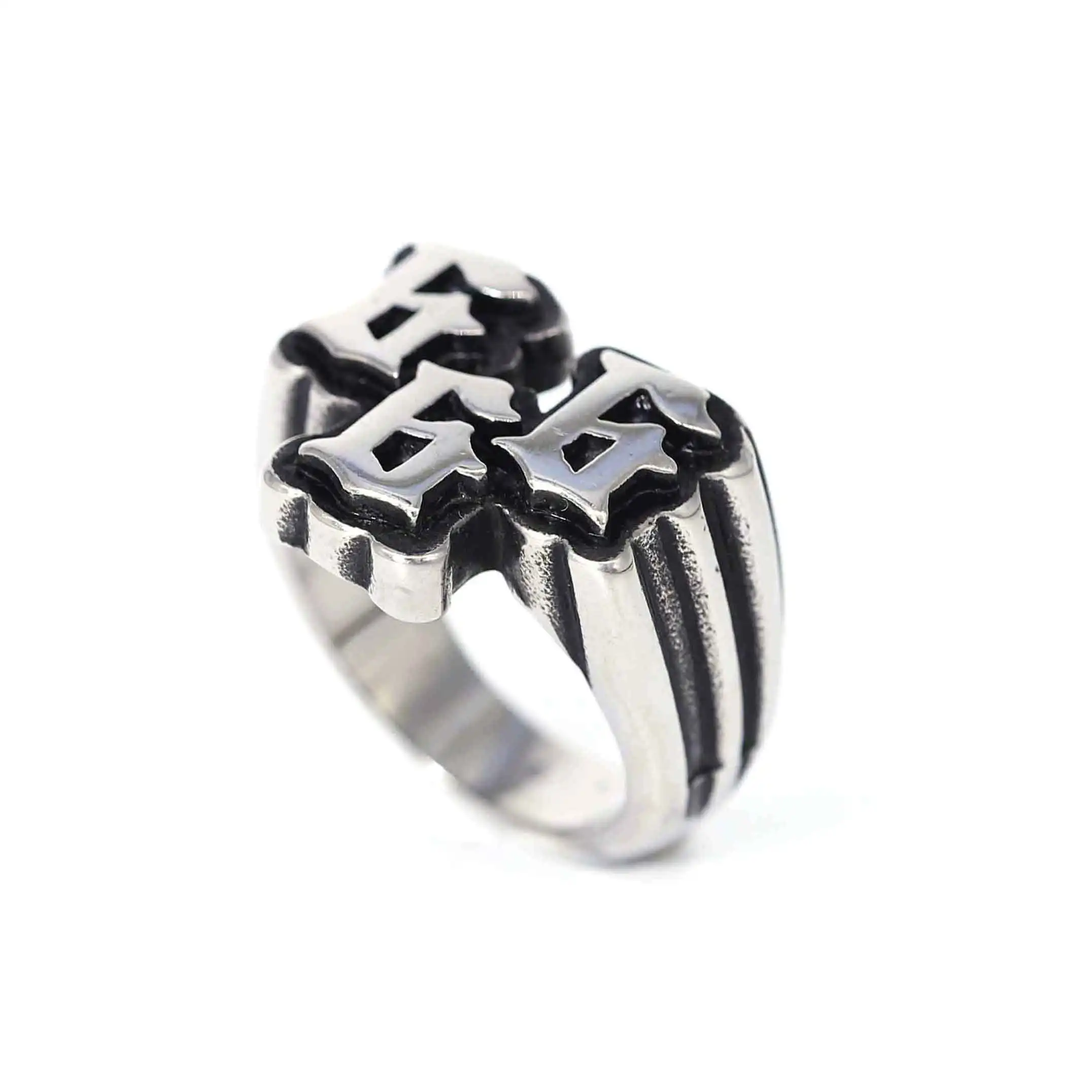 Men's Fashion Stainless Steel Ring Vintage Motorcycle Silver Black 666 Ring