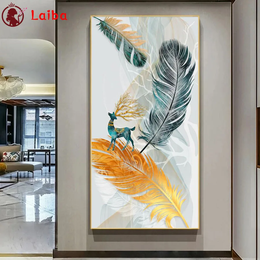 

Diamond Painting Modern Minimalist Colorful Feathers Cross Stitch Diamond Mosaic Picture Embroidery crystal Beaded Handicraft