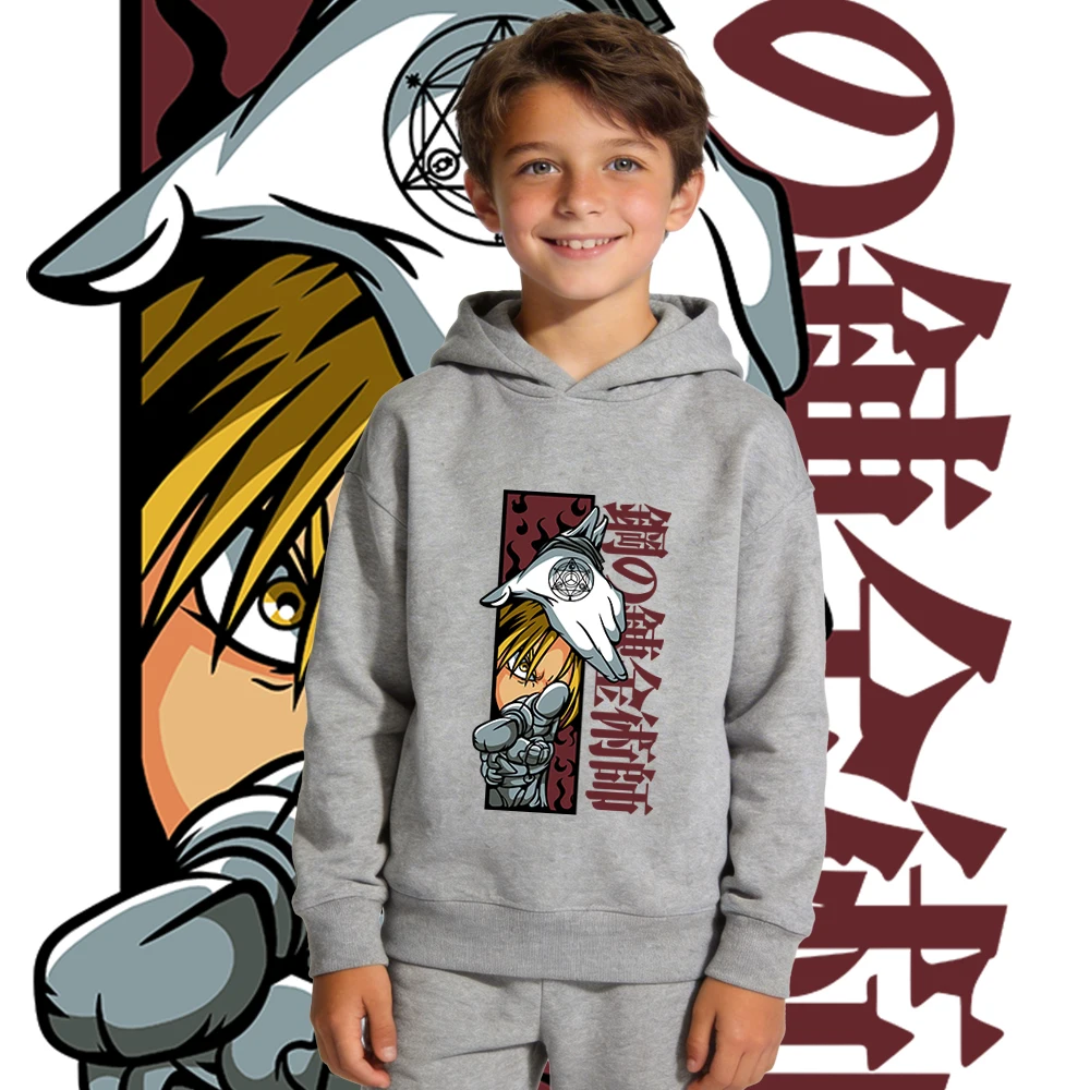 Fullmetal Alchemist Edward Anime Print Hoodie for Boys Girls Kids Fleece Lined Warm Pullover Fall Winter Clothes