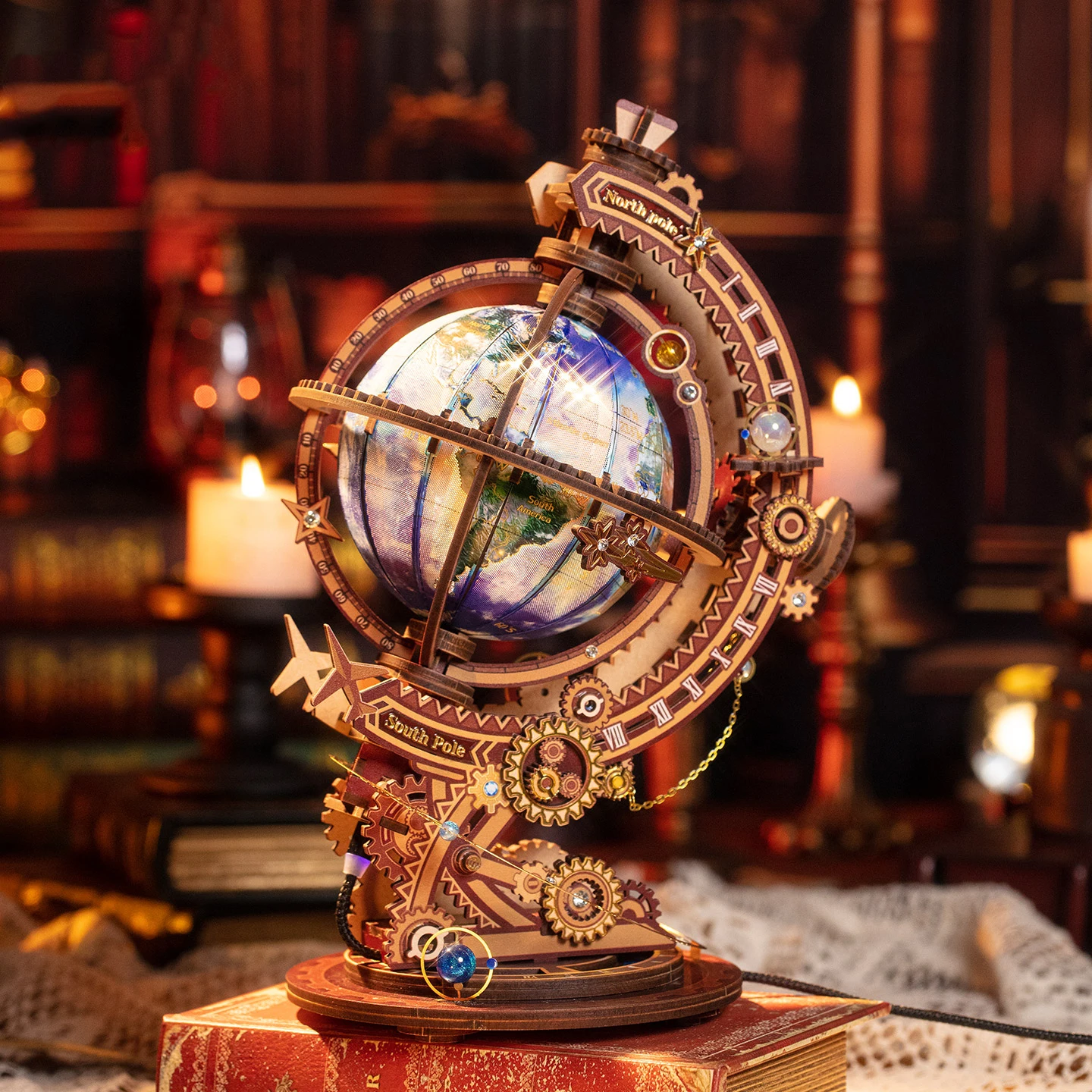 DIY 3D Wooden Metal Puzzle Miniature Model Building Kits Globe Night Light Assembly Jigsaw Puzzles for Girls Birthday Gifts