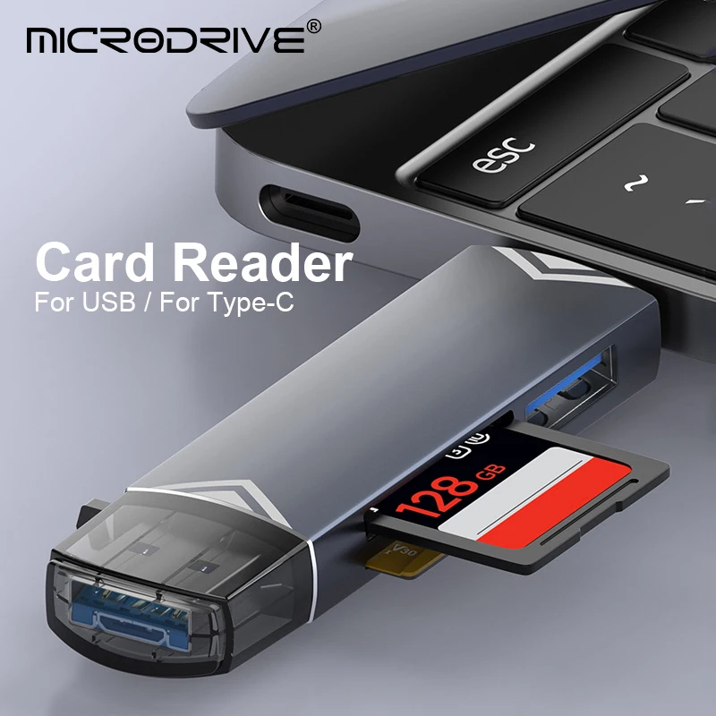 OTG pembaca kartu multifungsi, pembaca kartu SD TF Tipe C 6 in 1 USB 3.0 mikro USB Flash Drive adaptor Transfer kecepatan tinggi