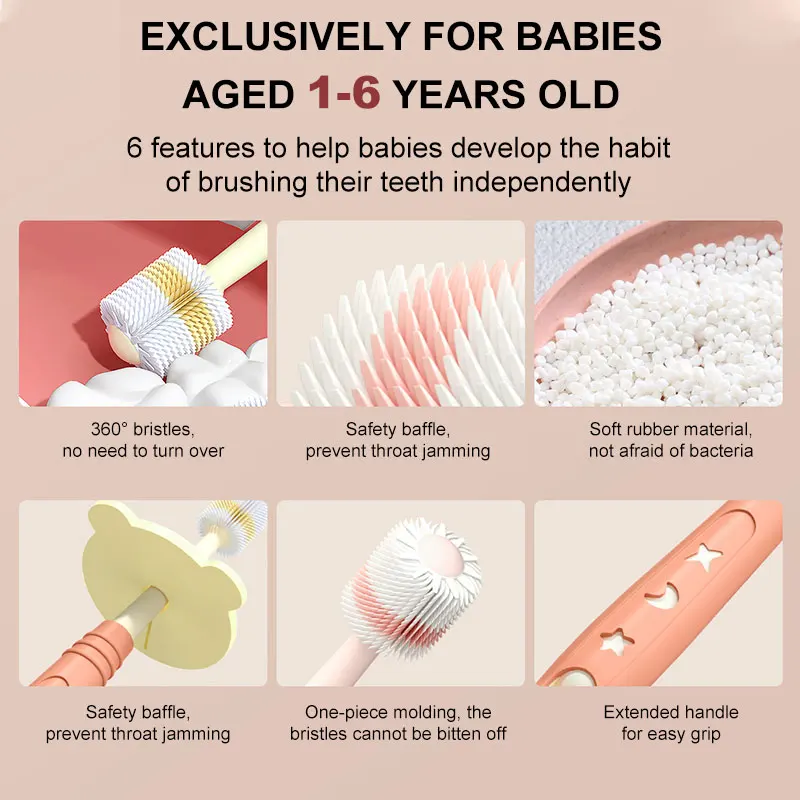 360 Degree Baby Children Toothbrush 1-6 Years Child Toothbrush Soft Baby Silicone Teether Brush Kids Teeth Oral Care Cleaning