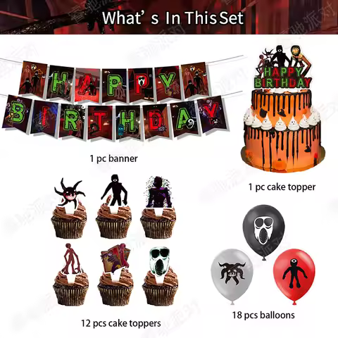 Roblox Birthday Party Decorations Flag Banners Cake Toppers Balloons Spiral Pendants Invitation Cards Decorative