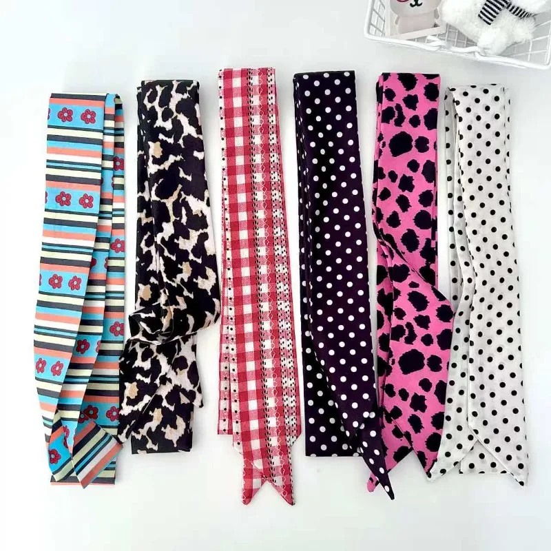 Leopard-print silk scarf, long style New British-inspired design Scarf, headband, hair tie, belt, multi-functional waistband