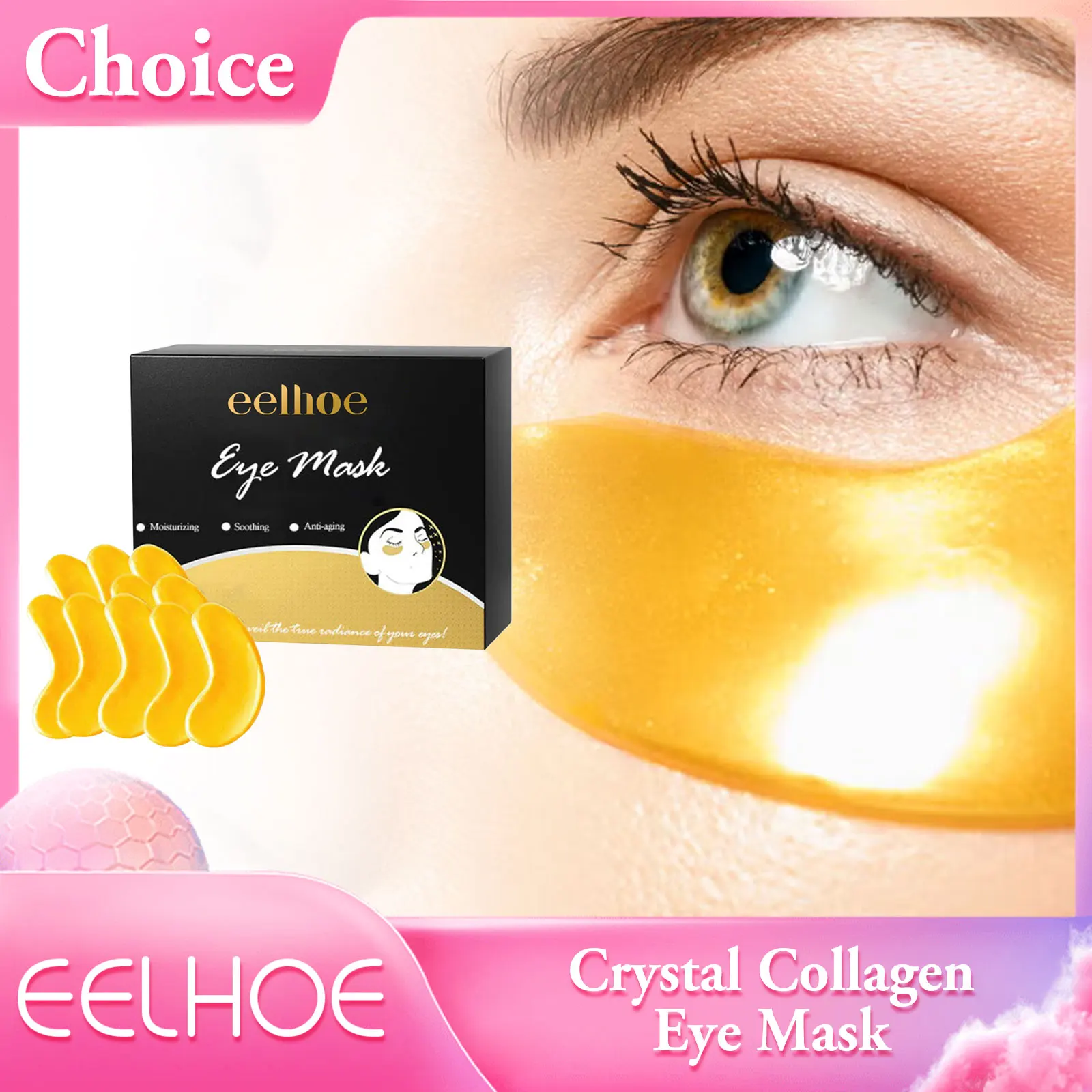 EELHOE Collagen Eye Mask Moisturizing Crystal Eye Patches Anti Wr-inkle Anti Ag-ing Dark Circle Remover Eye Skin Care Mask Patch