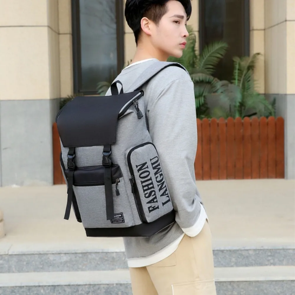 

Модный мужской рюкзак с буквенным принтом, большая вместительная сумка для ноутбука, студенческий школьный рюкзак, многофункциональная сумка на плечо, парусиновый рюкзак для спортзала