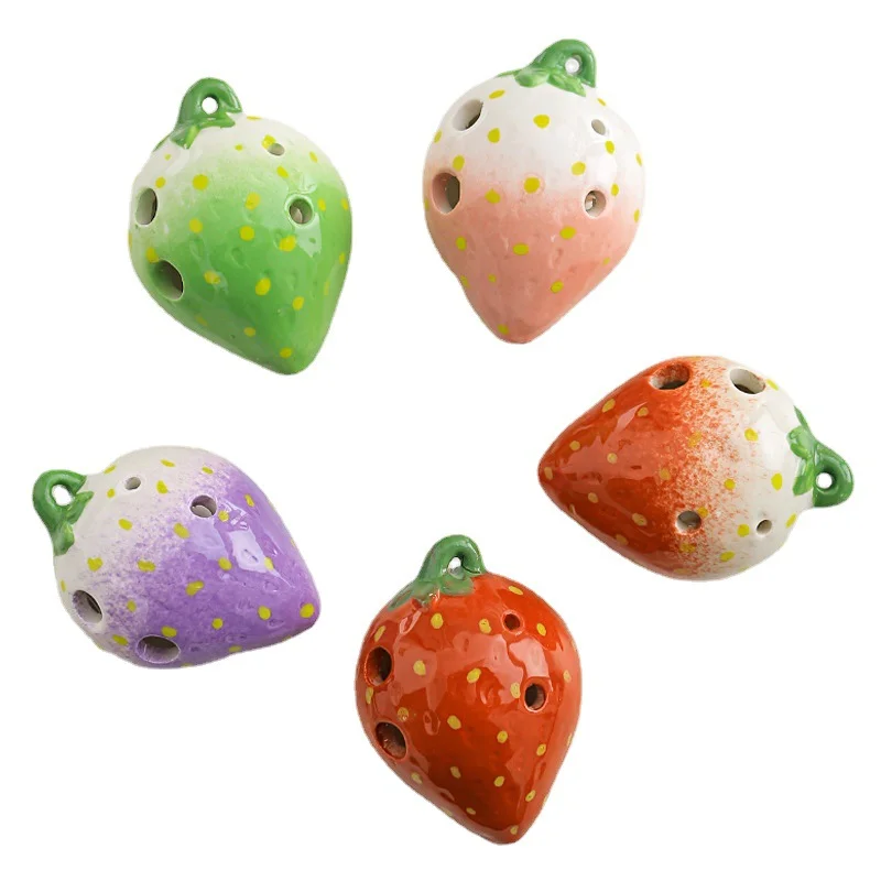 Strawberry Fruits Ocarina 6 Holes Creative Gradient Color Students Ceramics Handmade Ac Tone Orff Instruments For Beginners