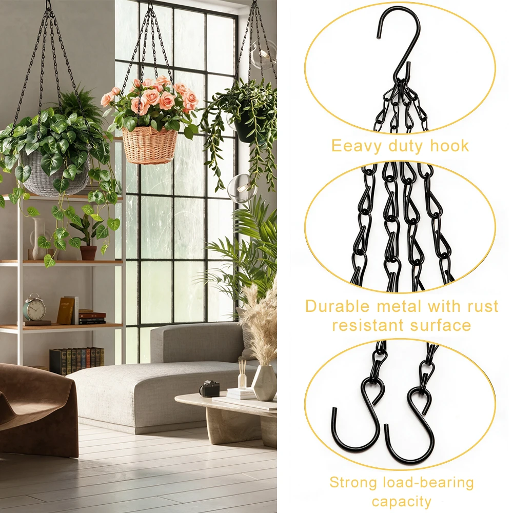 Three Anti Rust Outdoor Flower Bed Basket Chains Succulent Plant Garden Terrace Metal Hooks With Hanging Chains