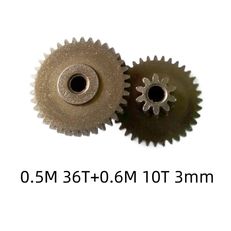 2PCS/LOT 0.6Module + 0.5Module Duplex Gear 10T + 36T For 3mm (Total Height: 10.5mm) 0.5M 36T+0.6M 10T