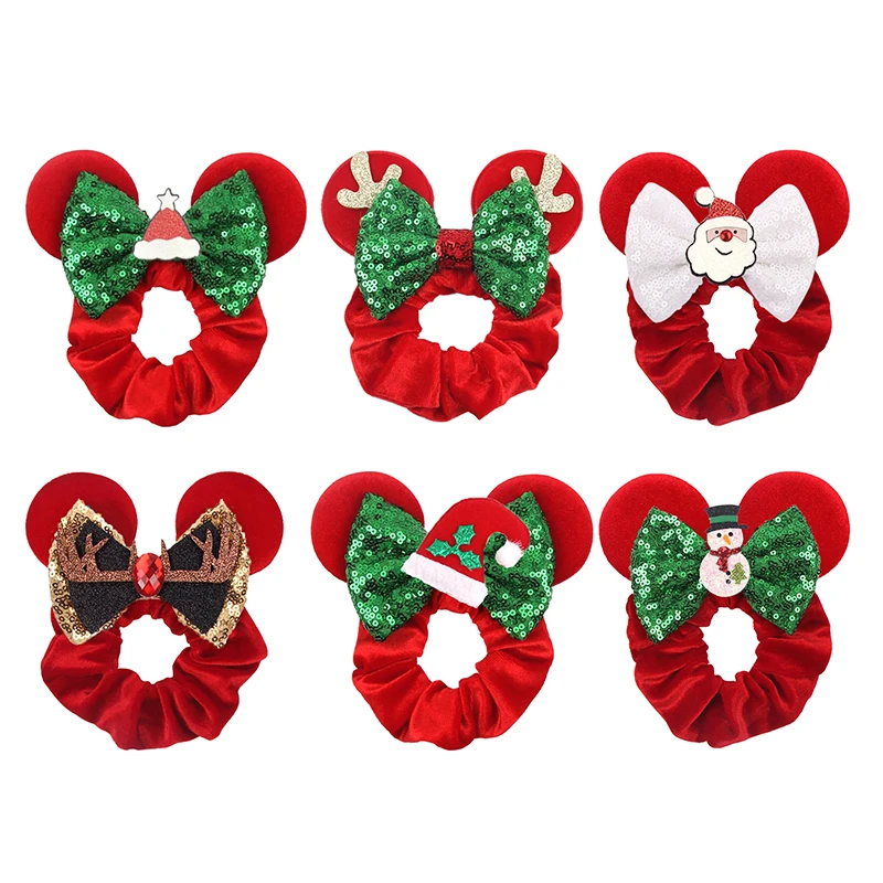 

Christmas Cute Ears Elastic Velvet Hairbands For Girls Sequins Bows Headband Women Santa Claus Snowman Elk Hair Accessories