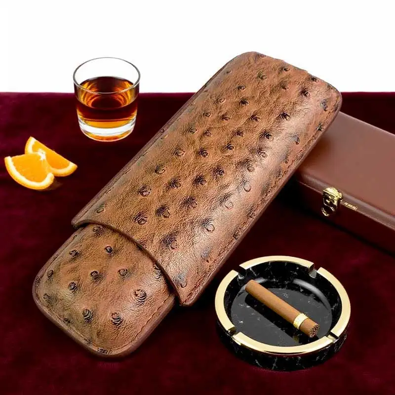 

Cigar Tube 2 Slots Case brown Travel portable Cigar Accessories Leather Humidor 917