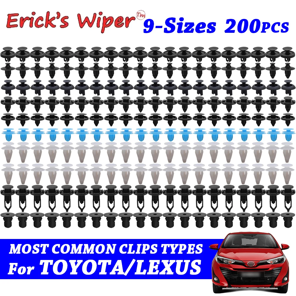 Erick's Wiper 200 Pcs/set Auto Body Trim Clips Push Pin Rivet 9 Sizes Bumper Retainer For Toyota Corolla RAV4 Yaris Prius Lexus