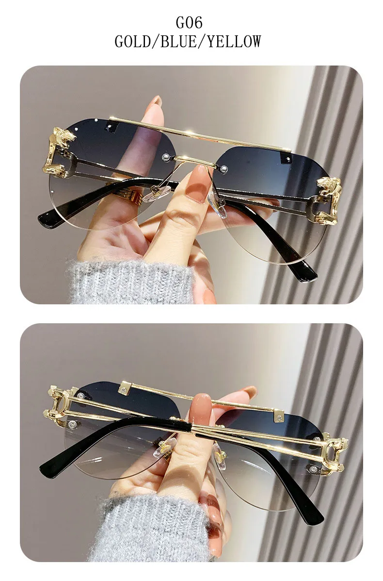 Randlose Designer Sonnenbrille Frauen Trendy Luxe Mode Sonnenbrillen Männer Vintage Gläser Lentes De Sol Mujer Lunette Soleil Femme – Detail 19