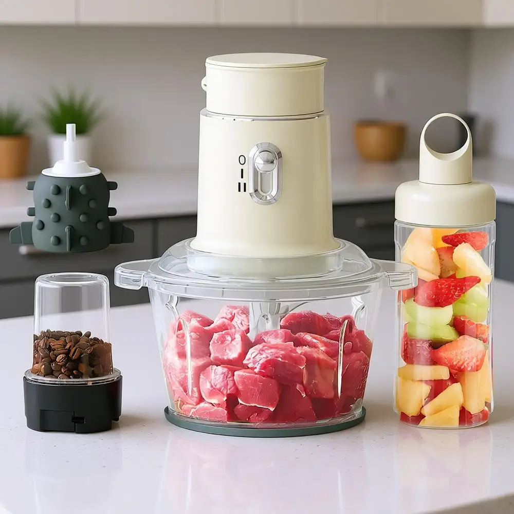 

Многофункциональный кухонный комбайн 4-в-1: измельчитель мяса, пресс для чеснока, соковыжималка, блендер и мясорубка с 2 скоростями и стеклянной чашей 1,5 л