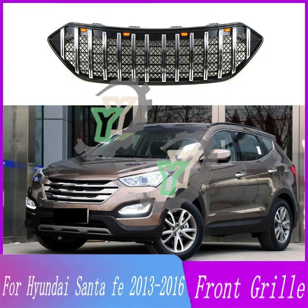 Front Bumper Chrome Grille Centre Panel Styling Upper Racing Grill For Hyundai Santa fe 2013 2014 2015 2016 Car Accessories