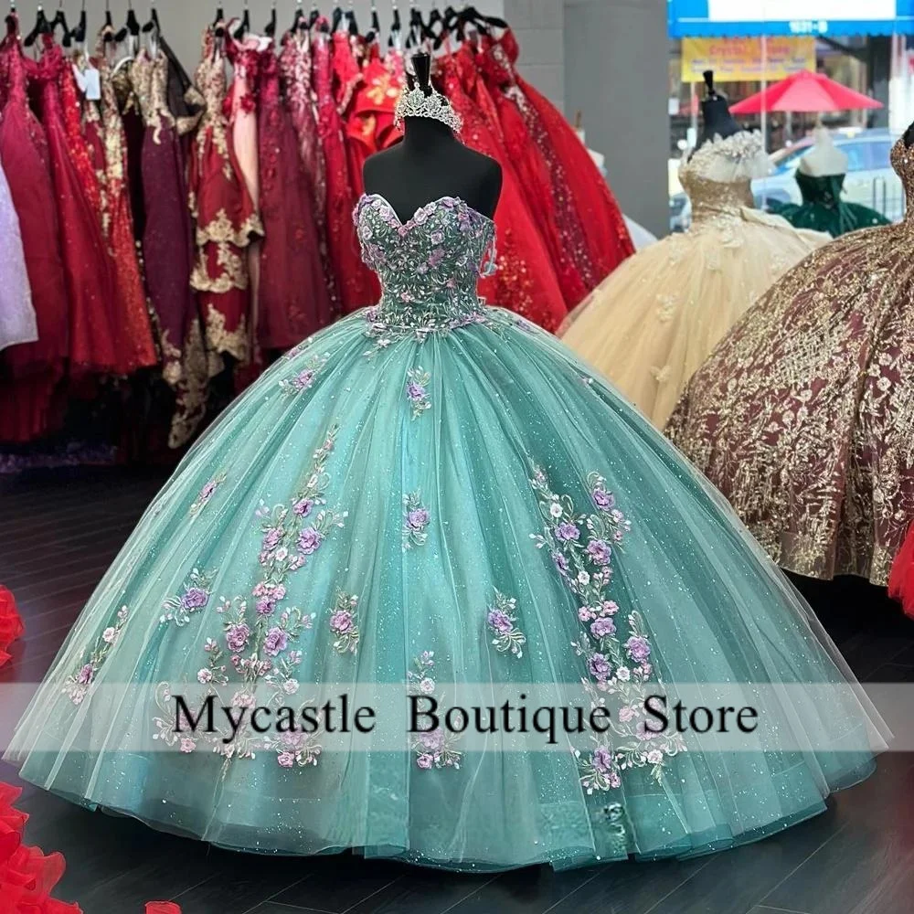 

New Green 3D Appliques Quinceanera Dress Ball Gown 2025 Sweetheart Corset Sweet 16 Dress Birthday Party Dress Customized