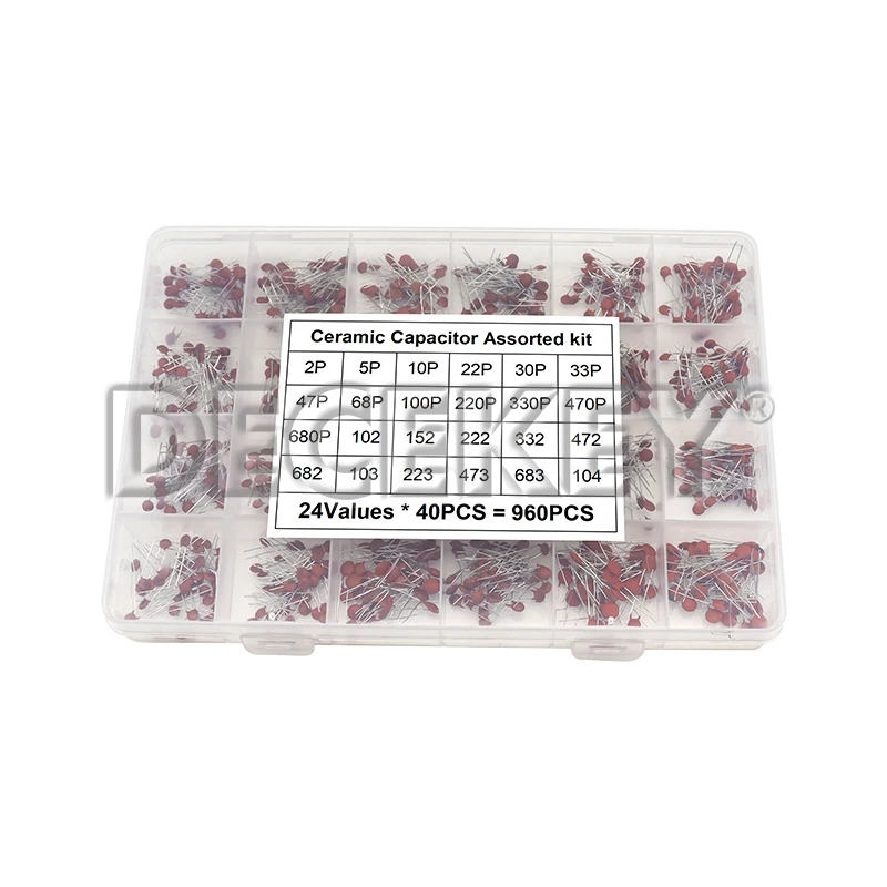 300pcs/960pcs 2pF-0.1uF Ceramic Capacitor Set Electronic Components Capacitor Assorted Kit Samples DIY