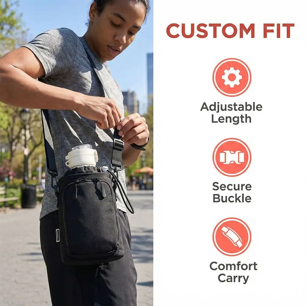 

Adjustable Shoulder Strap Sports Water Bottle Bag Phone Pocket Protective Cover Bottle Storage Bag Waterproof Crossbody
