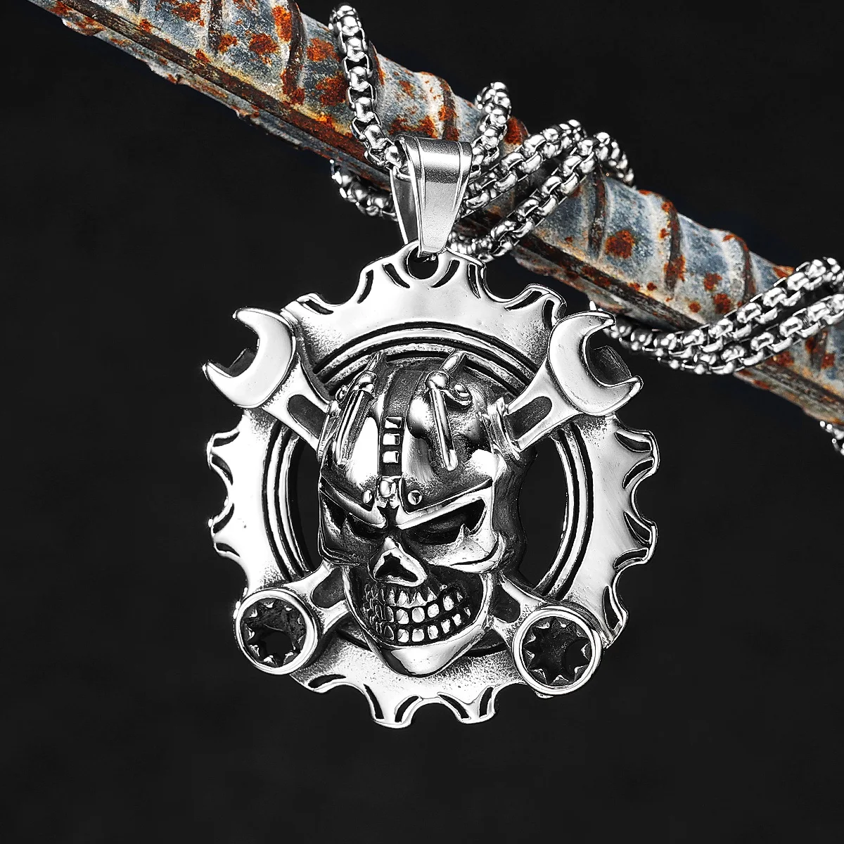 Mechanical Wrench Gear Skull Stainless Steel Men Women Necklaces Pendants Chain Punk Biker Jewelry Creativity Gift Wholesale