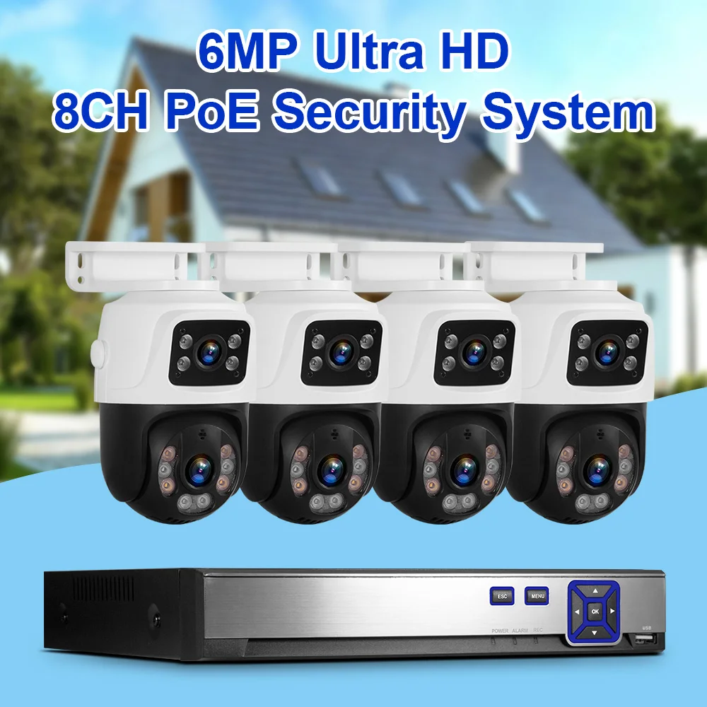 

KERUI Wireless Home Security System 8CH POE NVR Kits with 6MP POE Camera Dual Lens Outdoors Video Surveillance Camera System