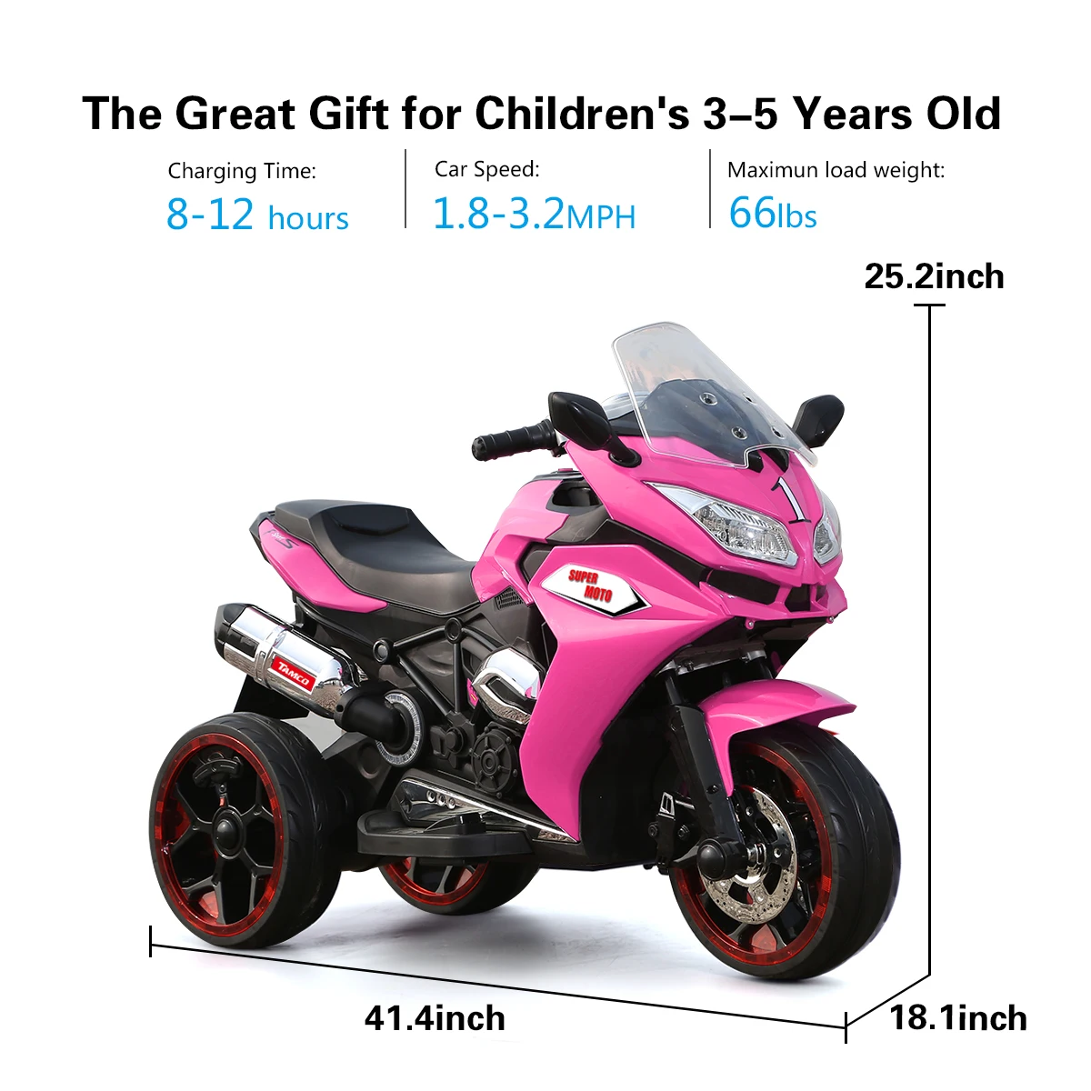 TAMCO 12V moto elettrica per bambini/giro in moto, moto per ragazze, moto a batteria per bambini ricaricabile 3 ruote ride