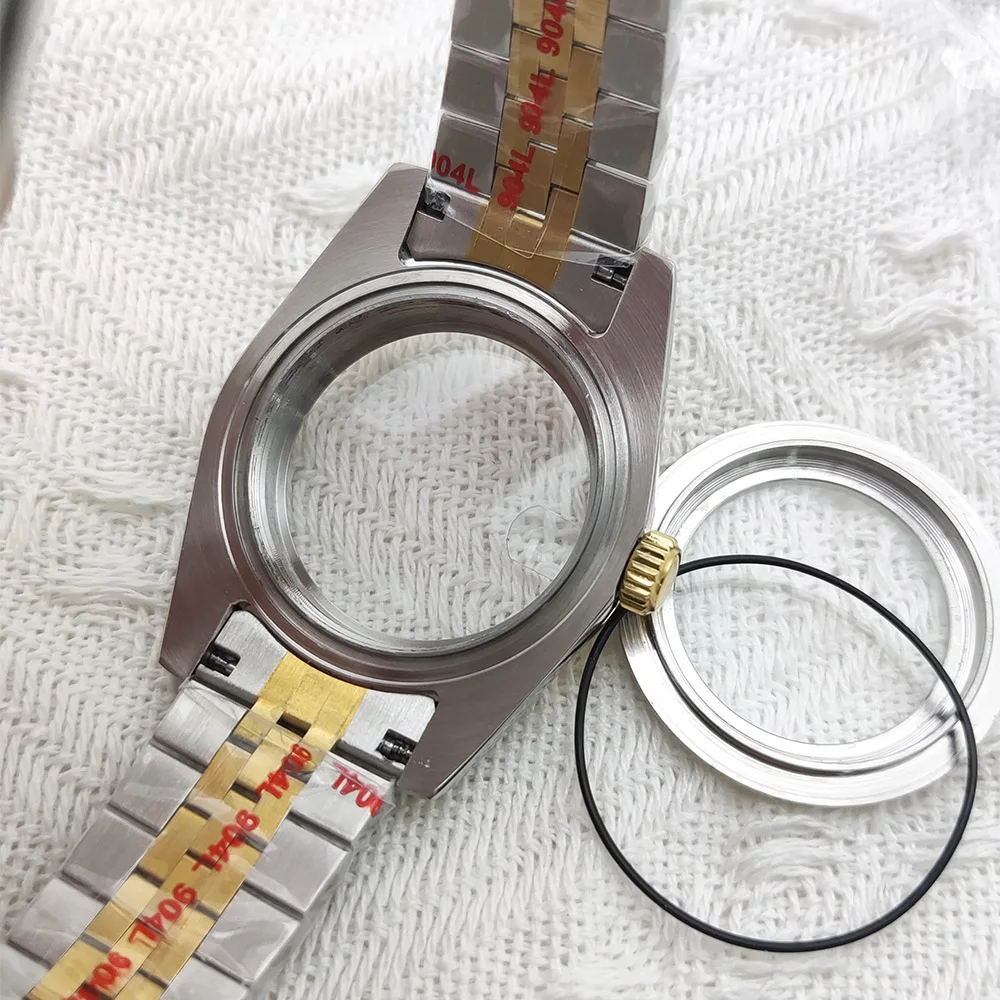 طقم ساعات ميكانيكية أوتوماتيكية 39 ملم للرجال 5 ألوان، هيكل من الفولاذ المقاوم للصدأ + حزام، زجاج ياقوتي