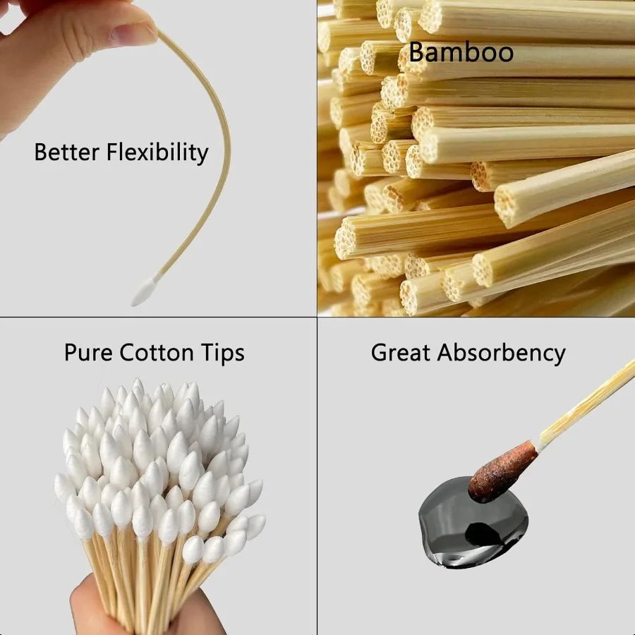 Tamponi per pulizia pistola in scatola di immagazzinaggio Tamponi di cotone lunghi 6 pollici Manico in bambù Applicatori con punta in cotone altamente assorbente per pistola Cle