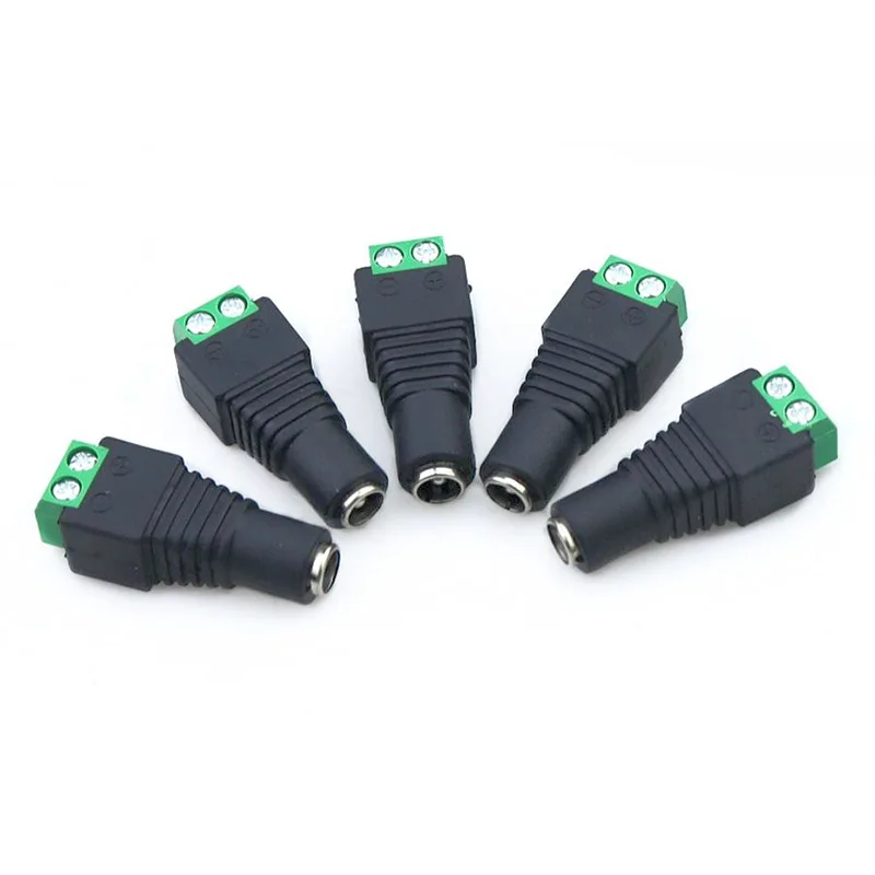 5pcs 5.5mm X 2.1mm Female Male DC Power Plug Adapter For CCTV Cameras Single Color LED Lamp Strip