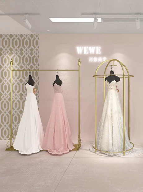 

Wedding store floor to ceiling display rack, Chinese style formal dress, thickened hanging rack, double-layer suit shelf