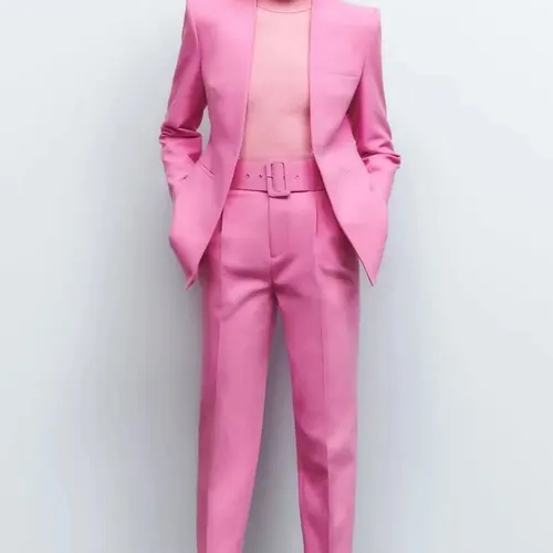 Imagen 2 del producto BMUEHMZA abrigo de traje de oficina para mujer, pantalones de cintura alta, Color sólido, Simple y a la moda, superventas, nuevo