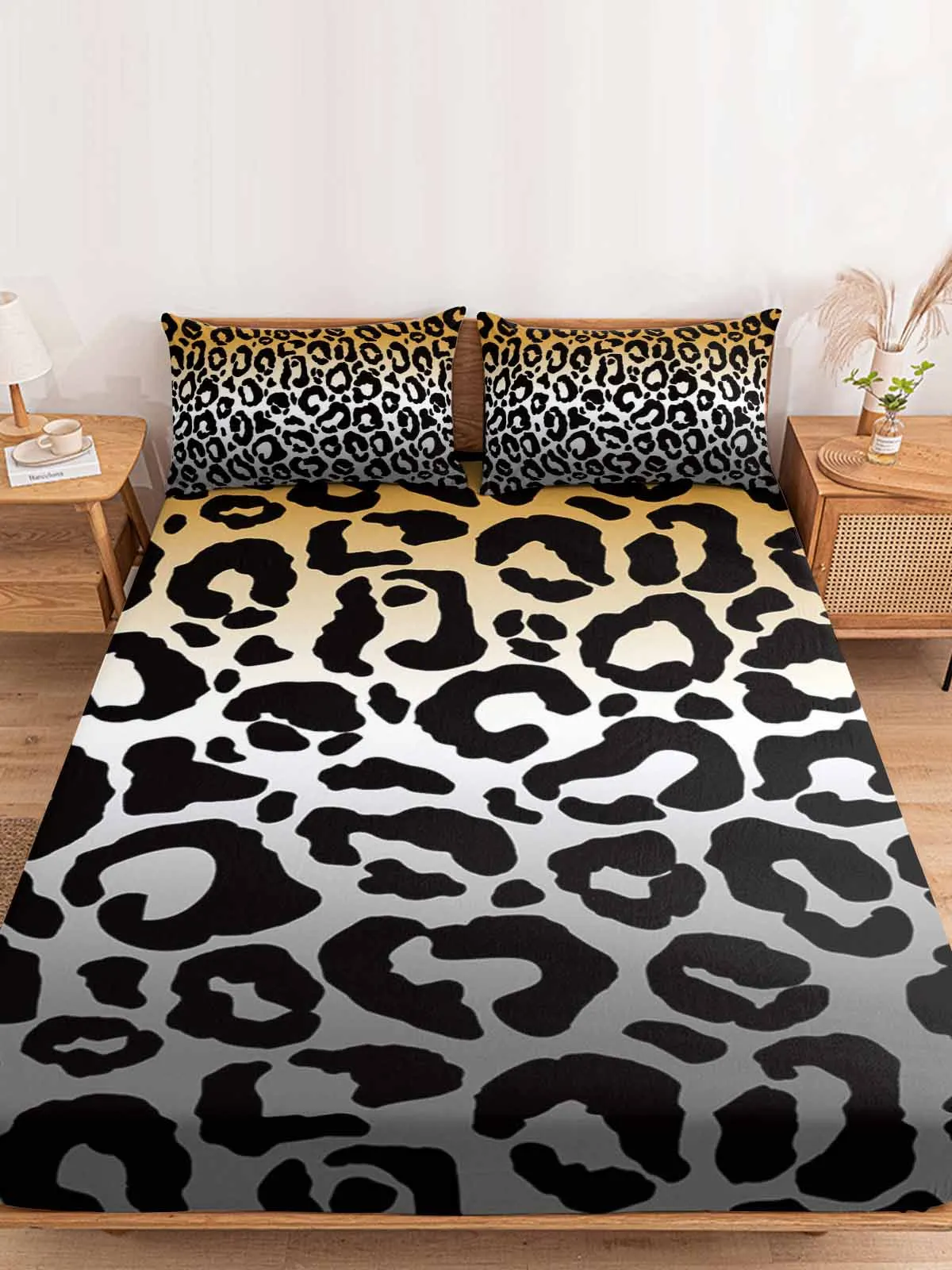 Leopard Skin Texture Gradient Polyester Fitted Sheet Mattress Cover Four Corners Elastic Band Bed Sheet Pilllowcase