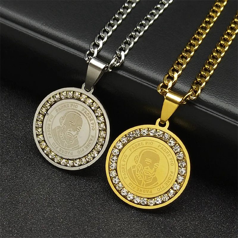 قلائد بدلاية باتا بيكو للرجال والنساء ، لون ذهبي ، فولاذ مقاوم للصدأ ، سلسلة رجالية كريستالية ، هدية مجوهرات قلادة ، الأب بيو 828-qkc #1