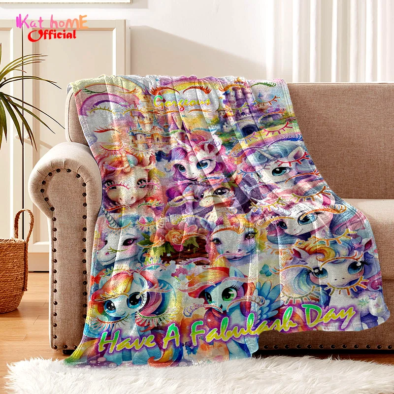 

Rainbow Unicorn Blanket Lashes Eyelashes Throws Blanket For Sofa Warm Skin-friendly Machine Washable Suitable Office Home Travel